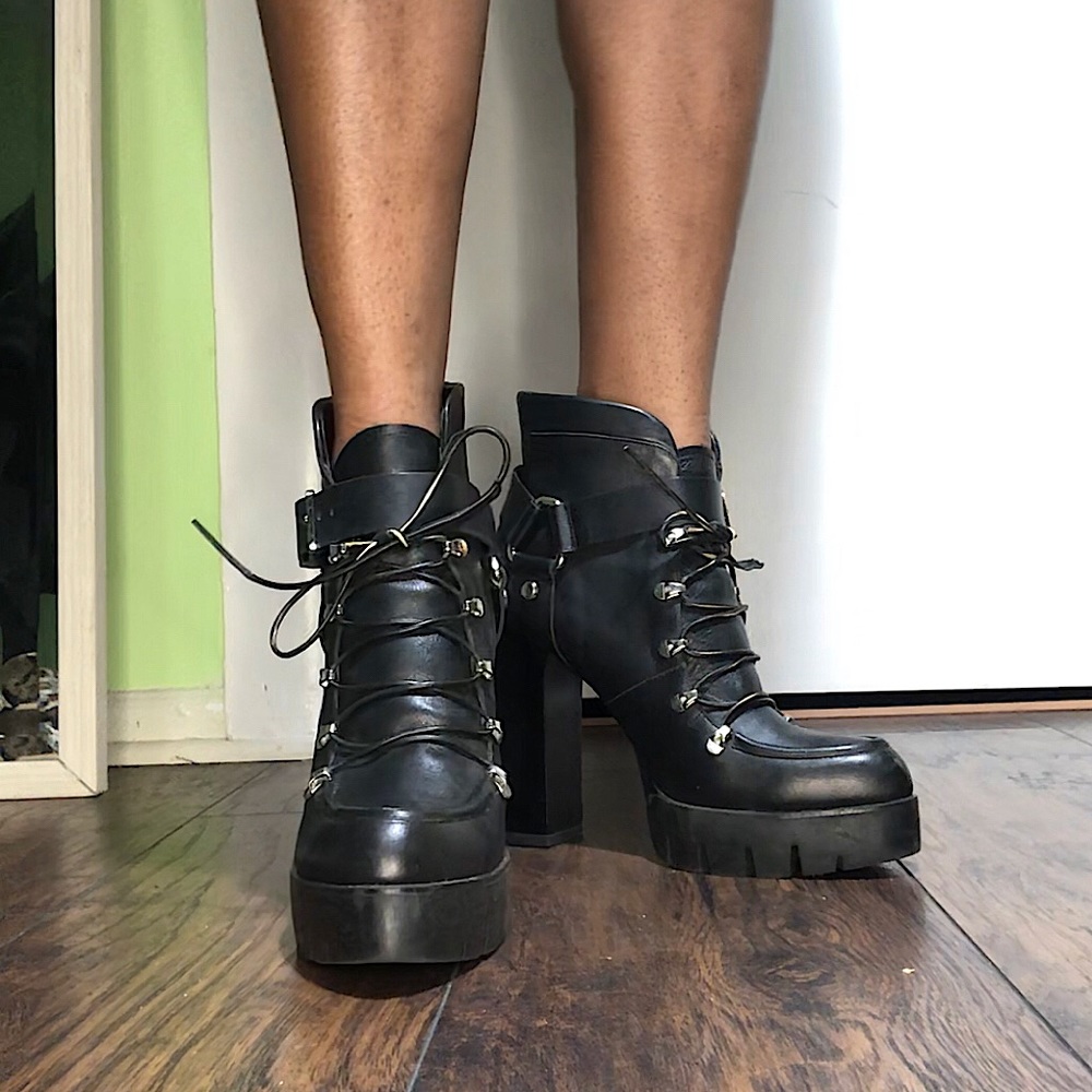 ZARA Edgy Chunky Lace Up High Heeled Buckle Combat Booties